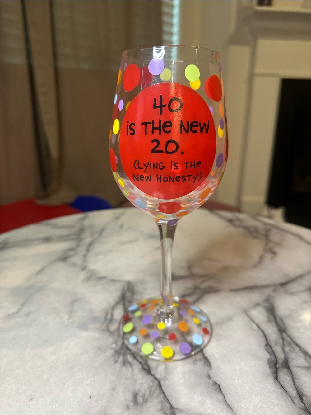 40th Birthday Hand-Painted Polka Dot Wine Glass